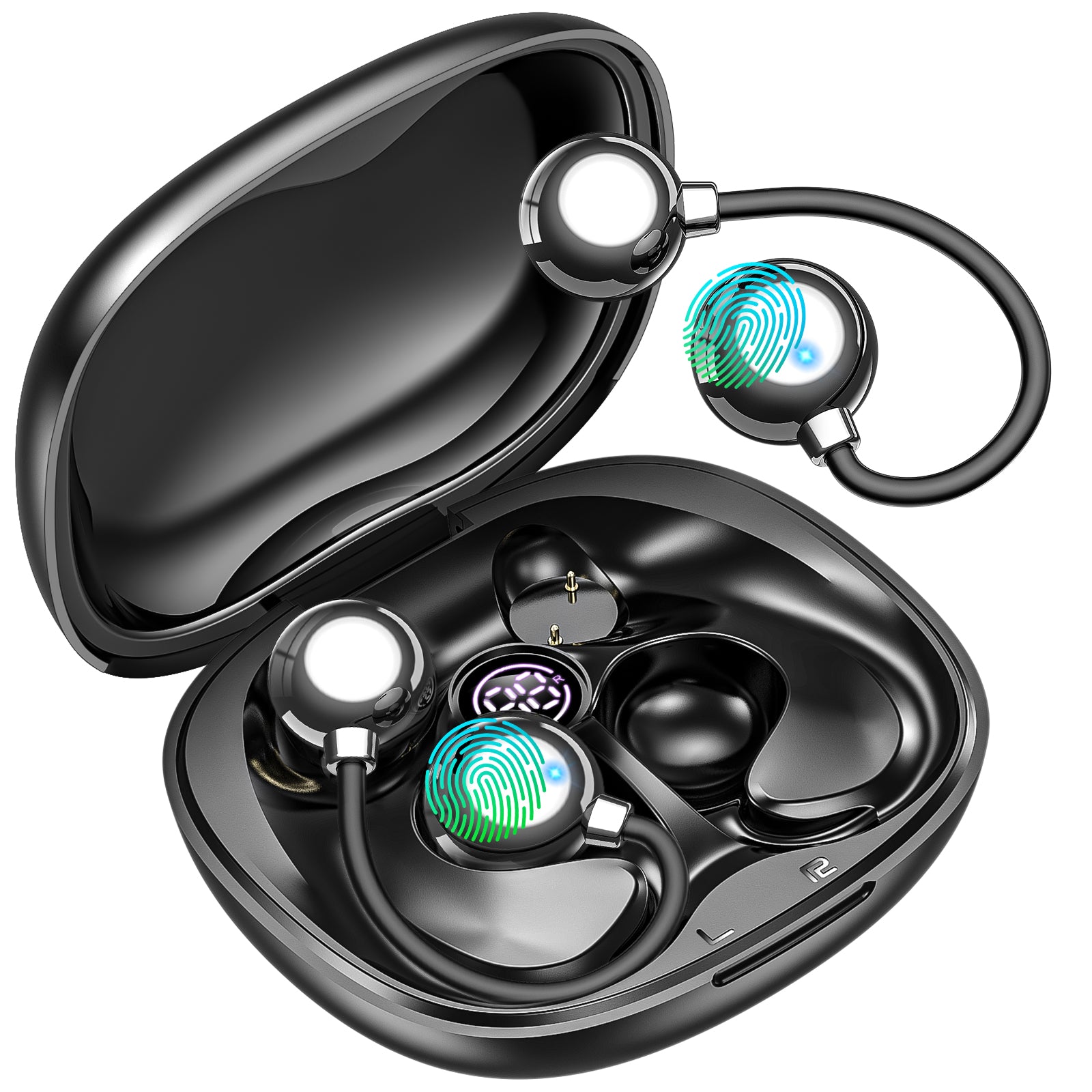 Open-Ear Wireless Earbuds – 180° Adjustable, 48H Playtime, Digital Display