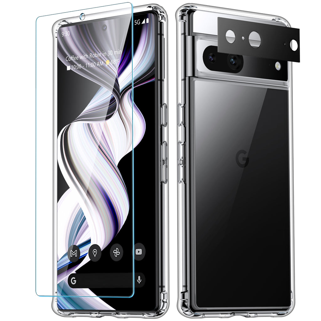 For Pixel 7 Crystal Clear Case – NonYellowing, 10FT Military Grade Shockproof, with Camera Lens Protector