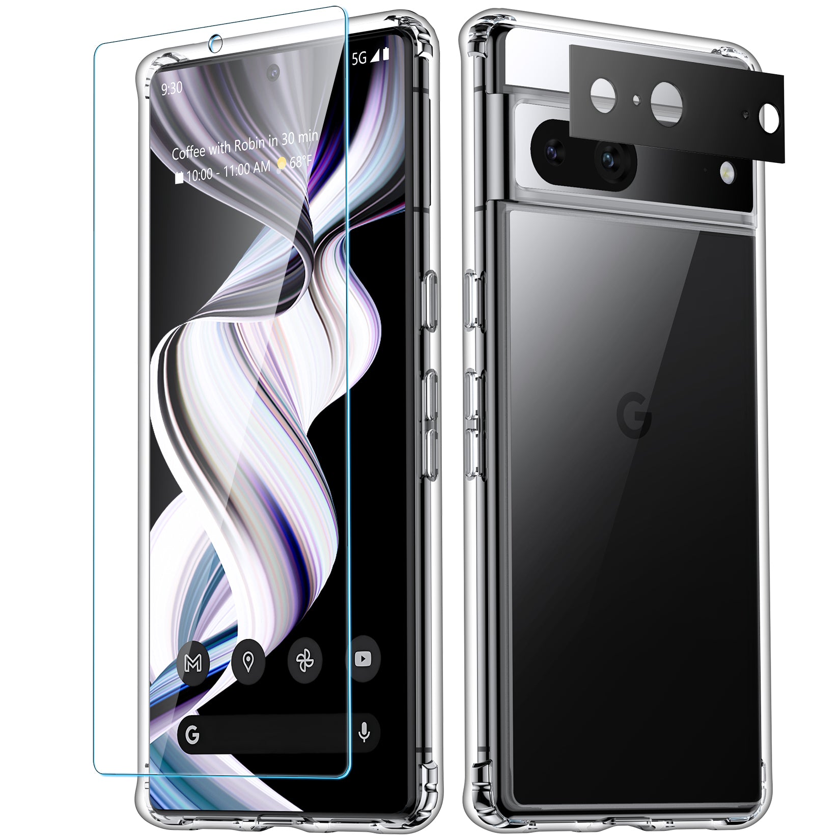 For Pixel 7 Crystal Clear Case – NonYellowing, 10FT Military Grade Shockproof, with Camera Lens Protector