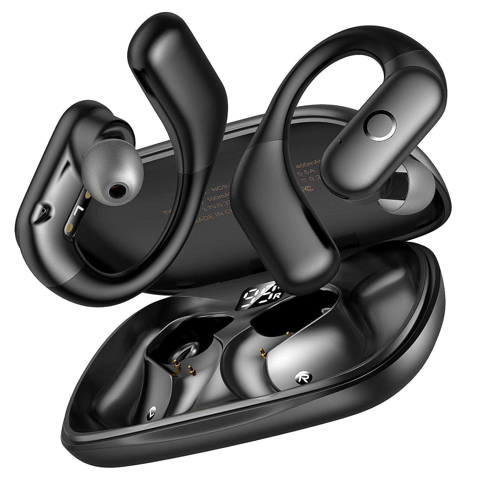 Open-Ear ANC Wireless Earbuds – 66H Playtime, Digital Display, Secure Fit