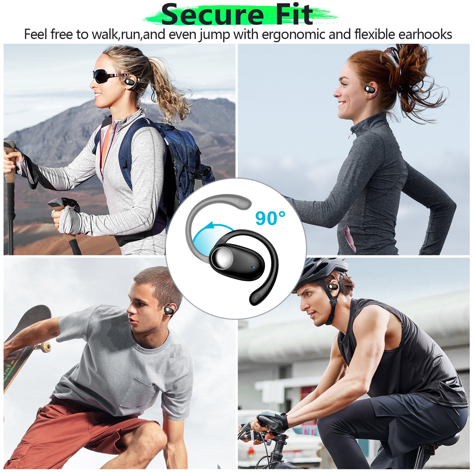 Open Ear Wireless Headphones – Bluetooth 5.3, 60H Playtime, Digital Display