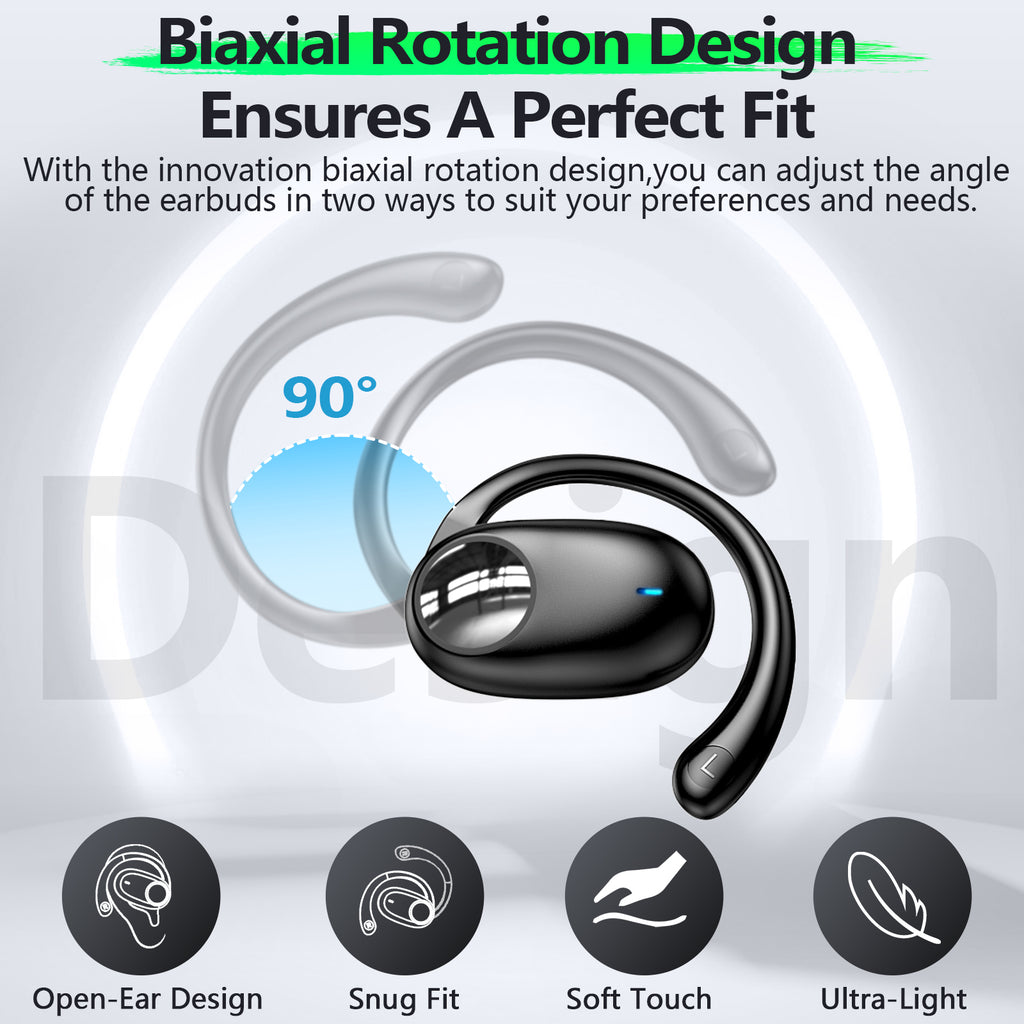 Open Ear Wireless Headphones – Bluetooth 5.3, 60H Playtime, Digital Display