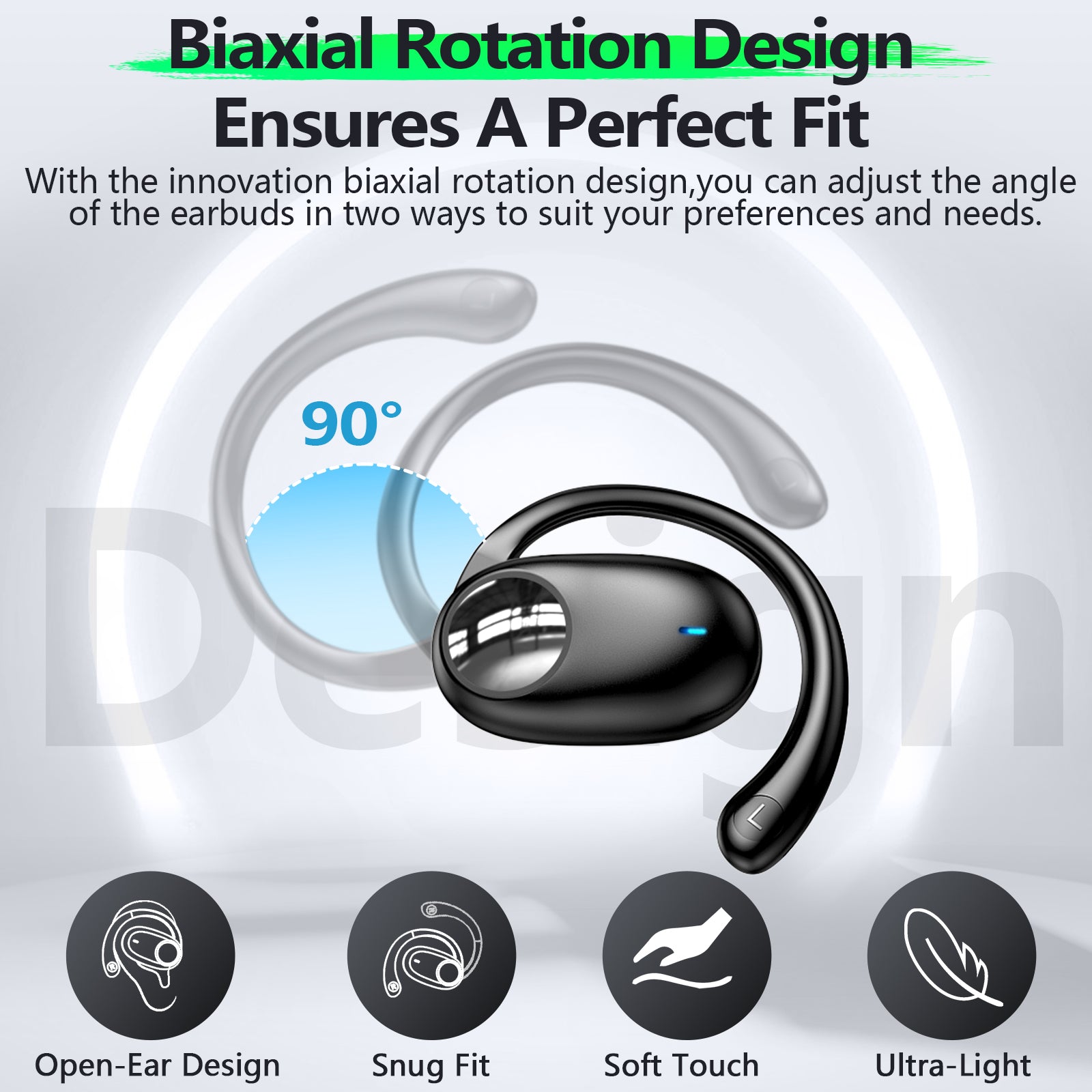 Open Ear Wireless Headphones – Bluetooth 5.3, 60H Playtime, Digital Display