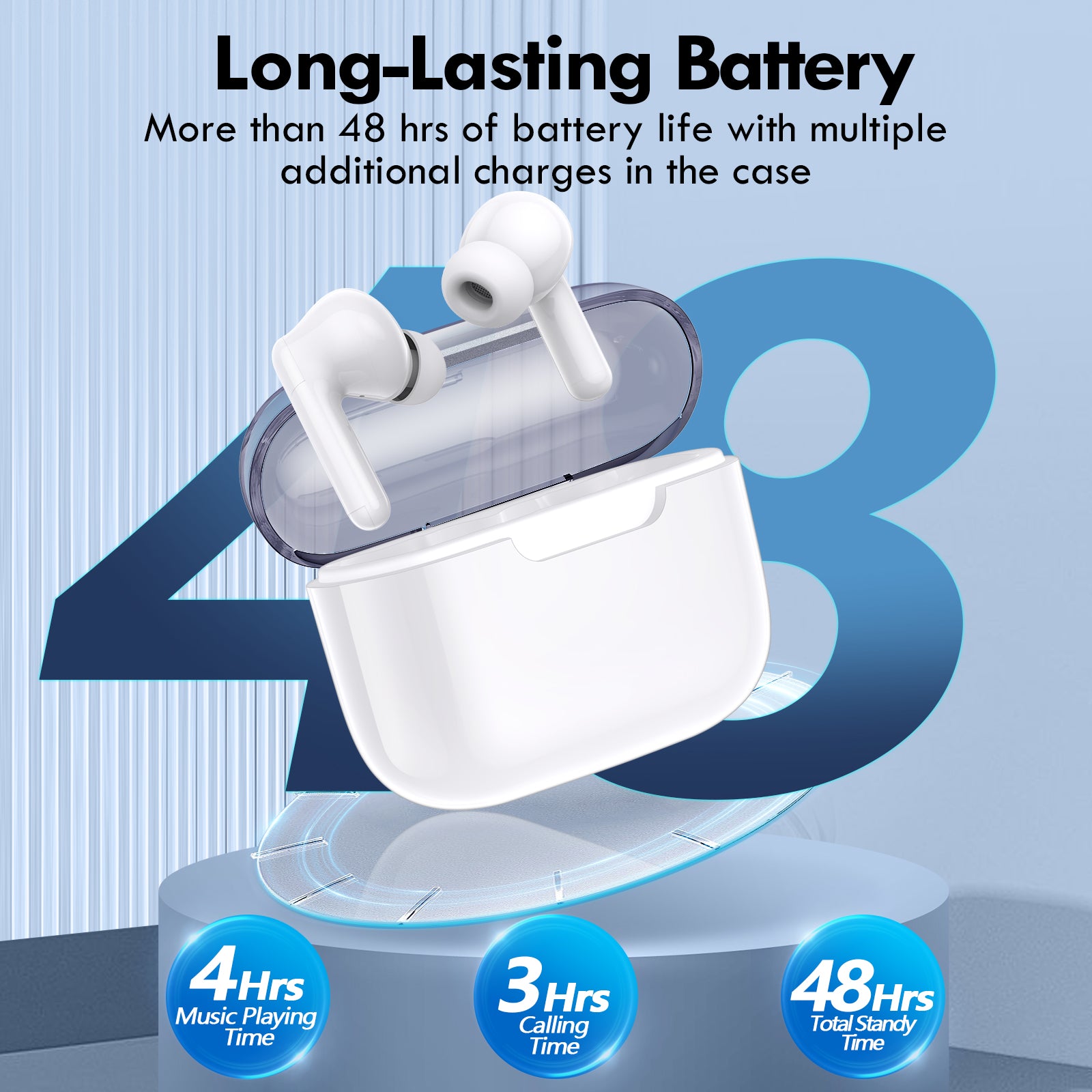Bluetooth 5.3 Wireless Earbuds Lightweight | Deep Bass | 48H Playtime