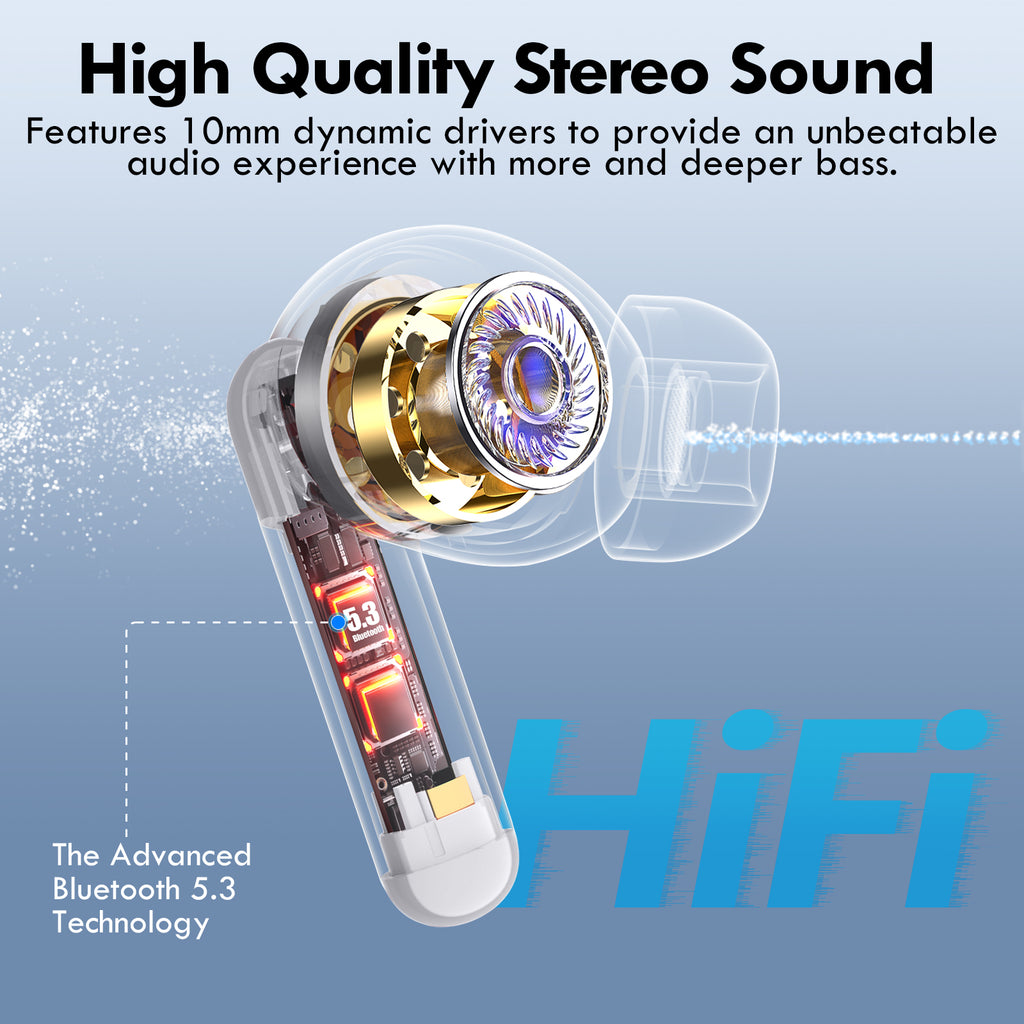 Bluetooth 5.3 Wireless Earbuds Lightweight | Deep Bass | 48H Playtime