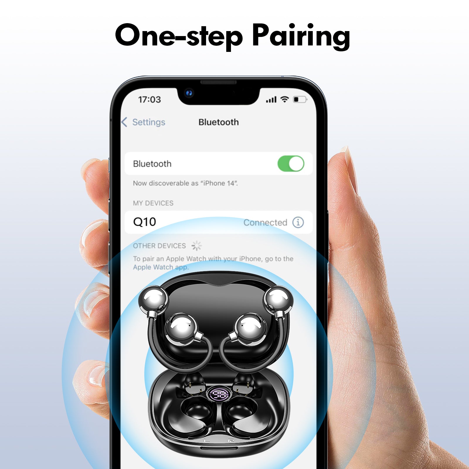 Open-Ear Wireless Earbuds – 180° Adjustable, 48H Playtime, Digital Display