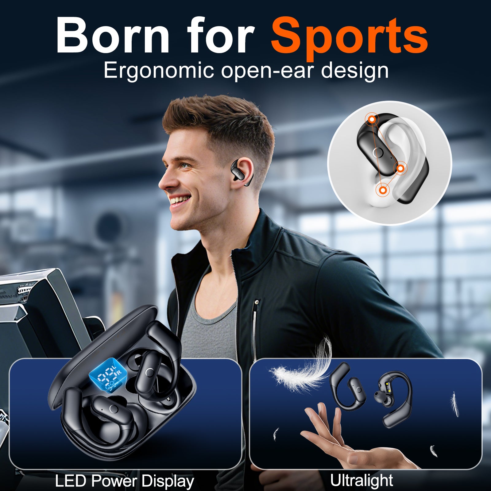 Open-Ear ANC Wireless Earbuds – 66H Playtime, Digital Display, Secure Fit