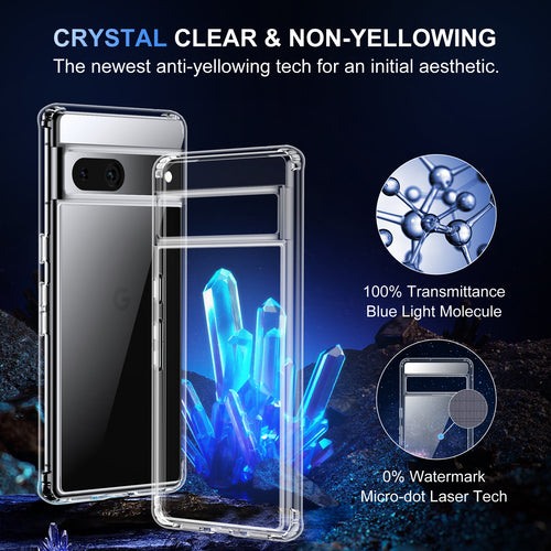 For Pixel 7 Crystal Clear Case – NonYellowing, 10FT Military Grade Shockproof, with Camera Lens Protector