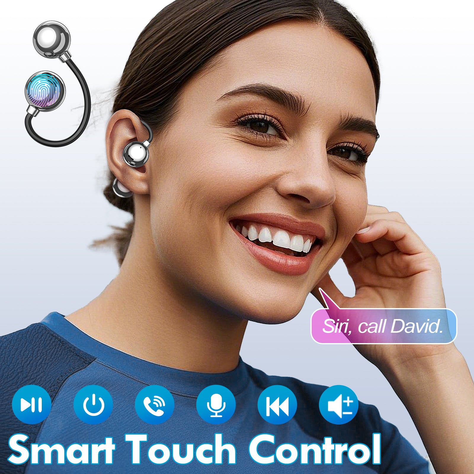 Open-Ear Wireless Earbuds – 180° Adjustable, 48H Playtime, Digital Display