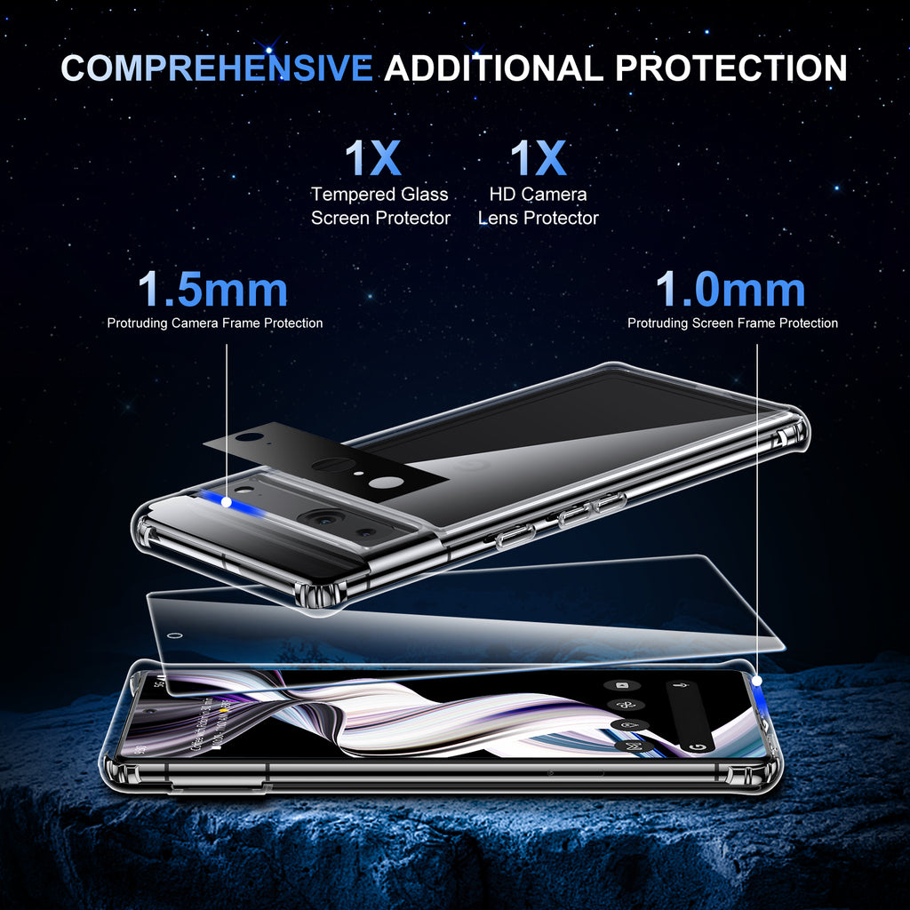 For Pixel 7 Crystal Clear Case – NonYellowing, 10FT Military Grade Shockproof, with Camera Lens Protector