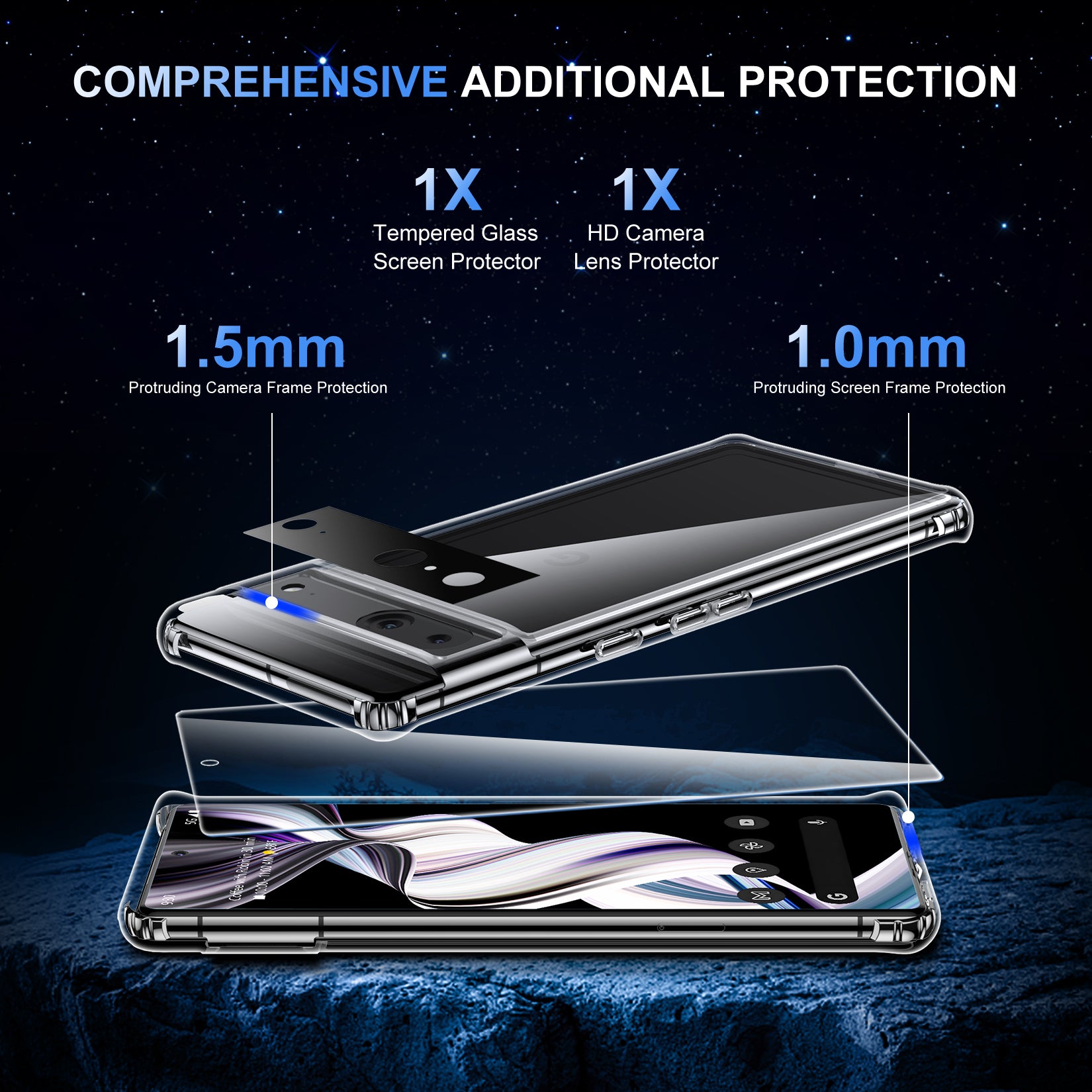 For Pixel 7 Crystal Clear Case – NonYellowing, 10FT Military Grade Shockproof, with Camera Lens Protector