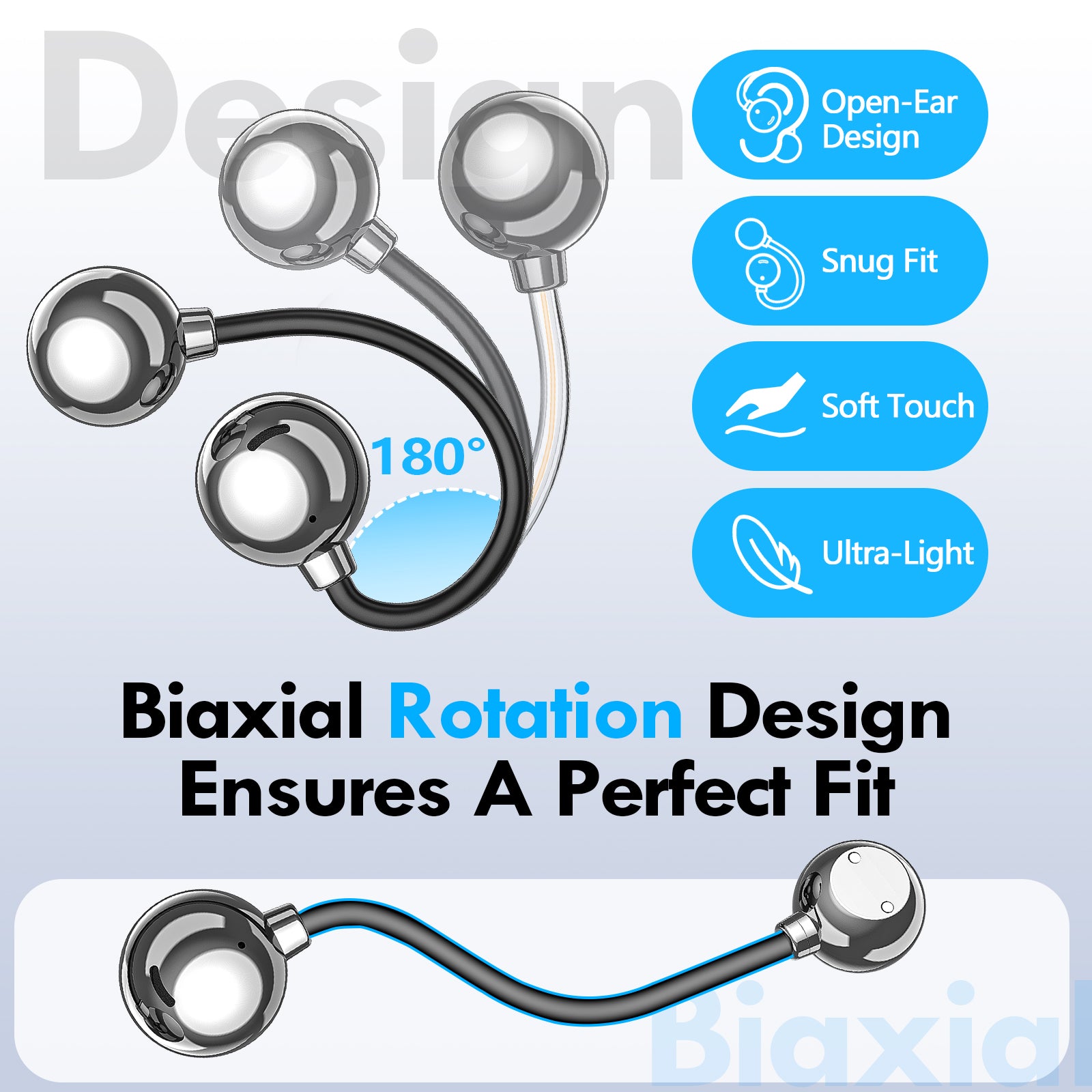 Open-Ear Wireless Earbuds – 180° Adjustable, 48H Playtime, Digital Display