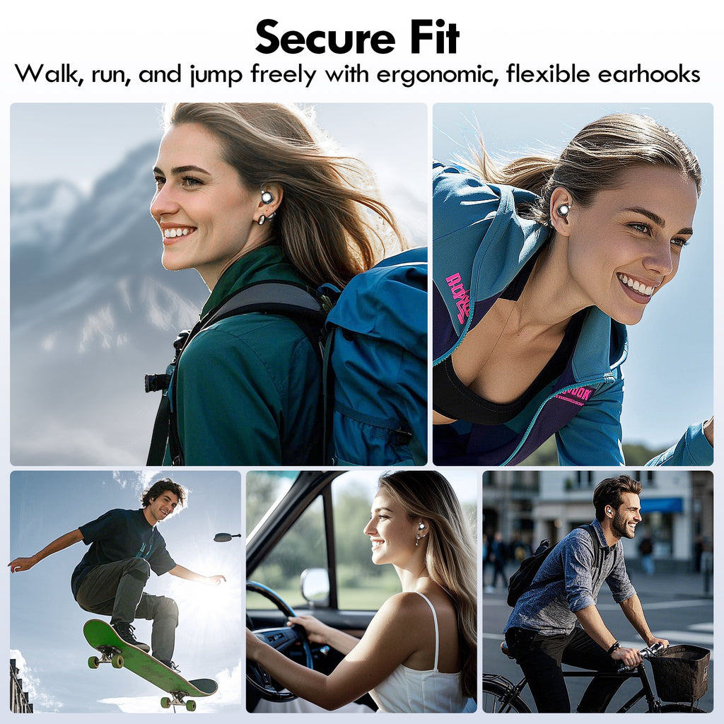 Open-Ear Wireless Earbuds – 180° Adjustable, 48H Playtime, Digital Display