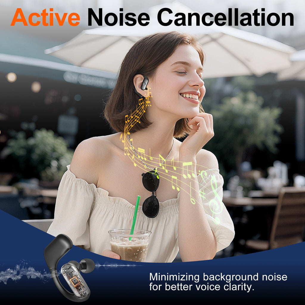 Open-Ear ANC Wireless Earbuds – 66H Playtime, Digital Display, Secure Fit