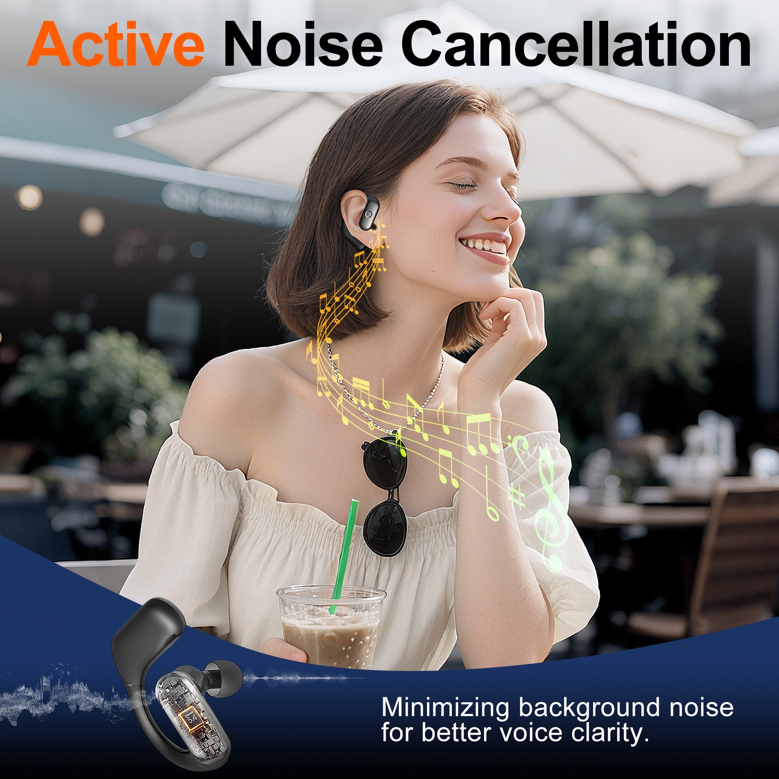 Open-Ear ANC Wireless Earbuds – 66H Playtime, Digital Display, Secure Fit
