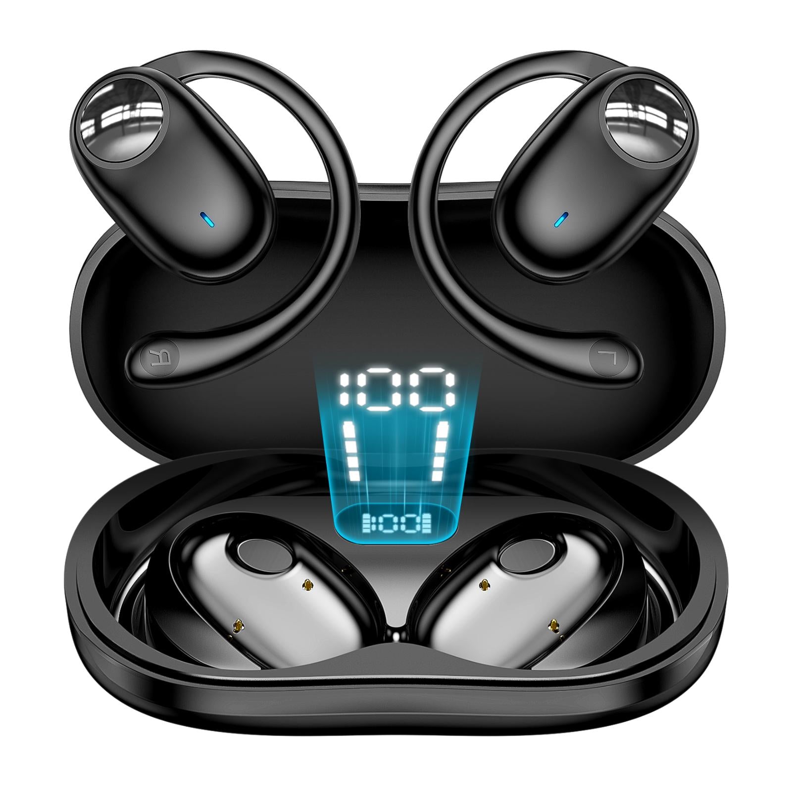 Open Ear Wireless Headphones – Bluetooth 5.3, 60H Playtime, Digital Display